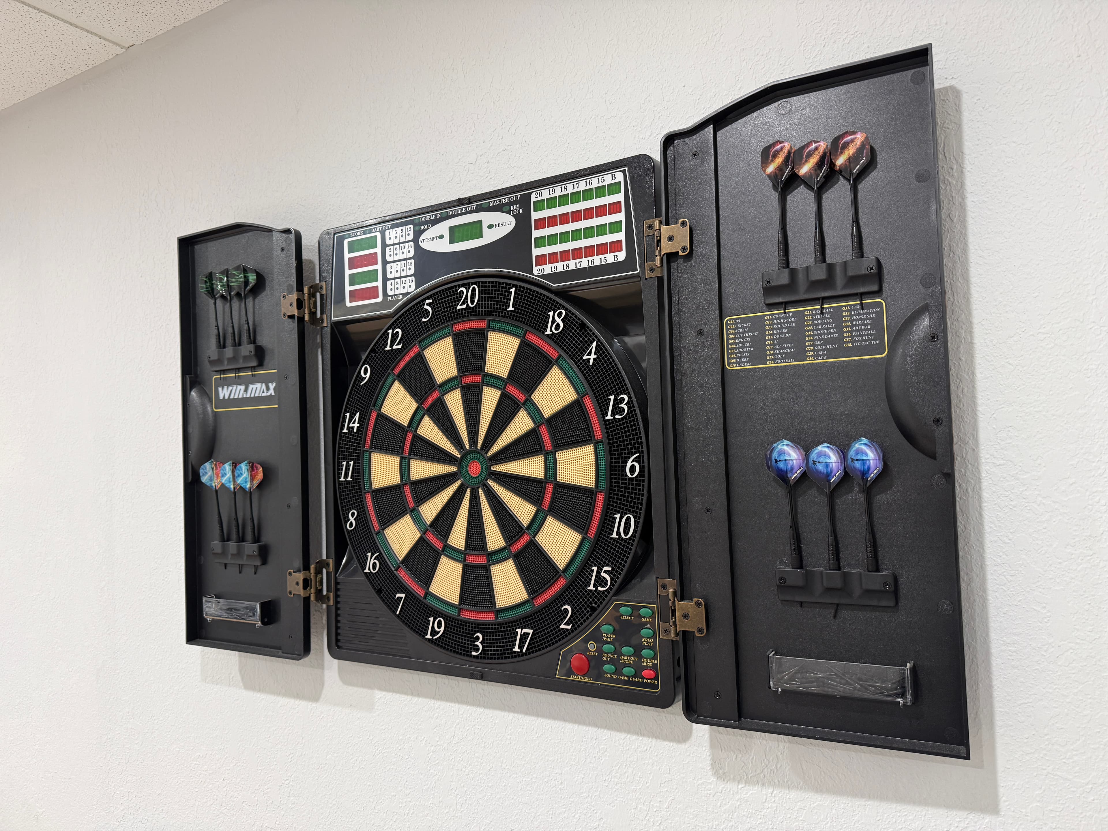 Electronic dart board in the team game room