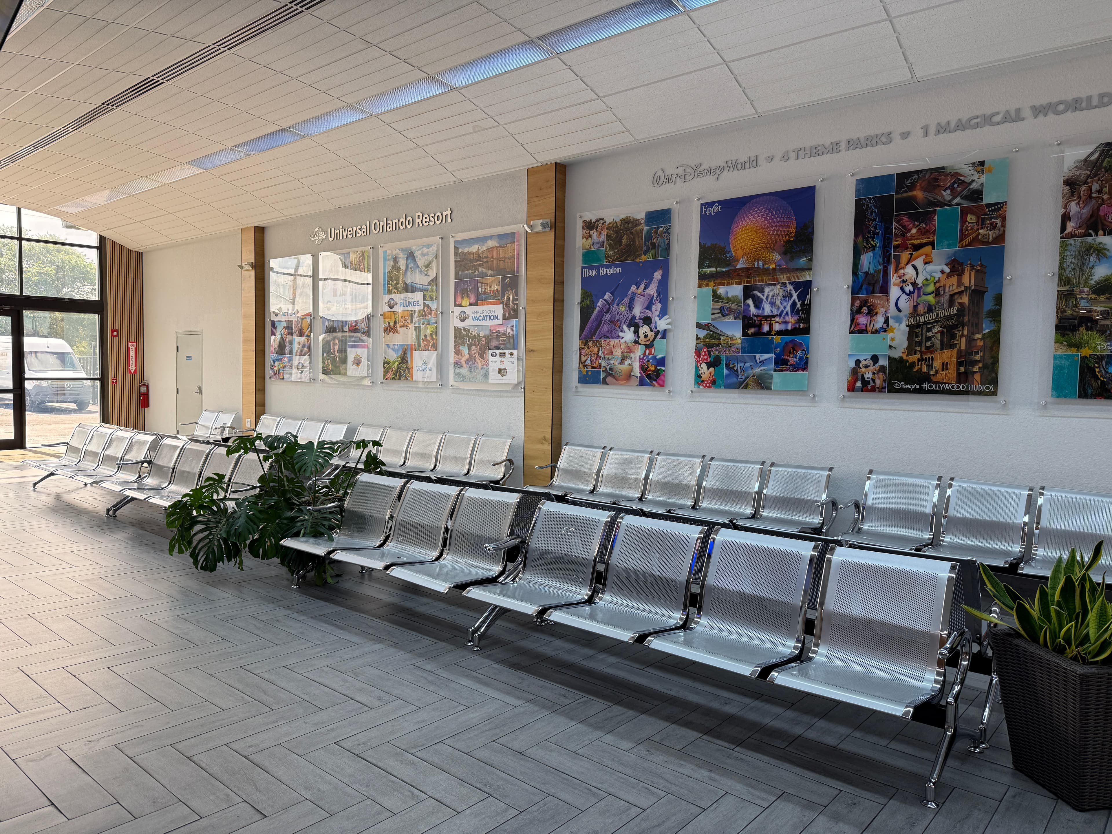 Terminal comfortable waiting area with attraction information displays