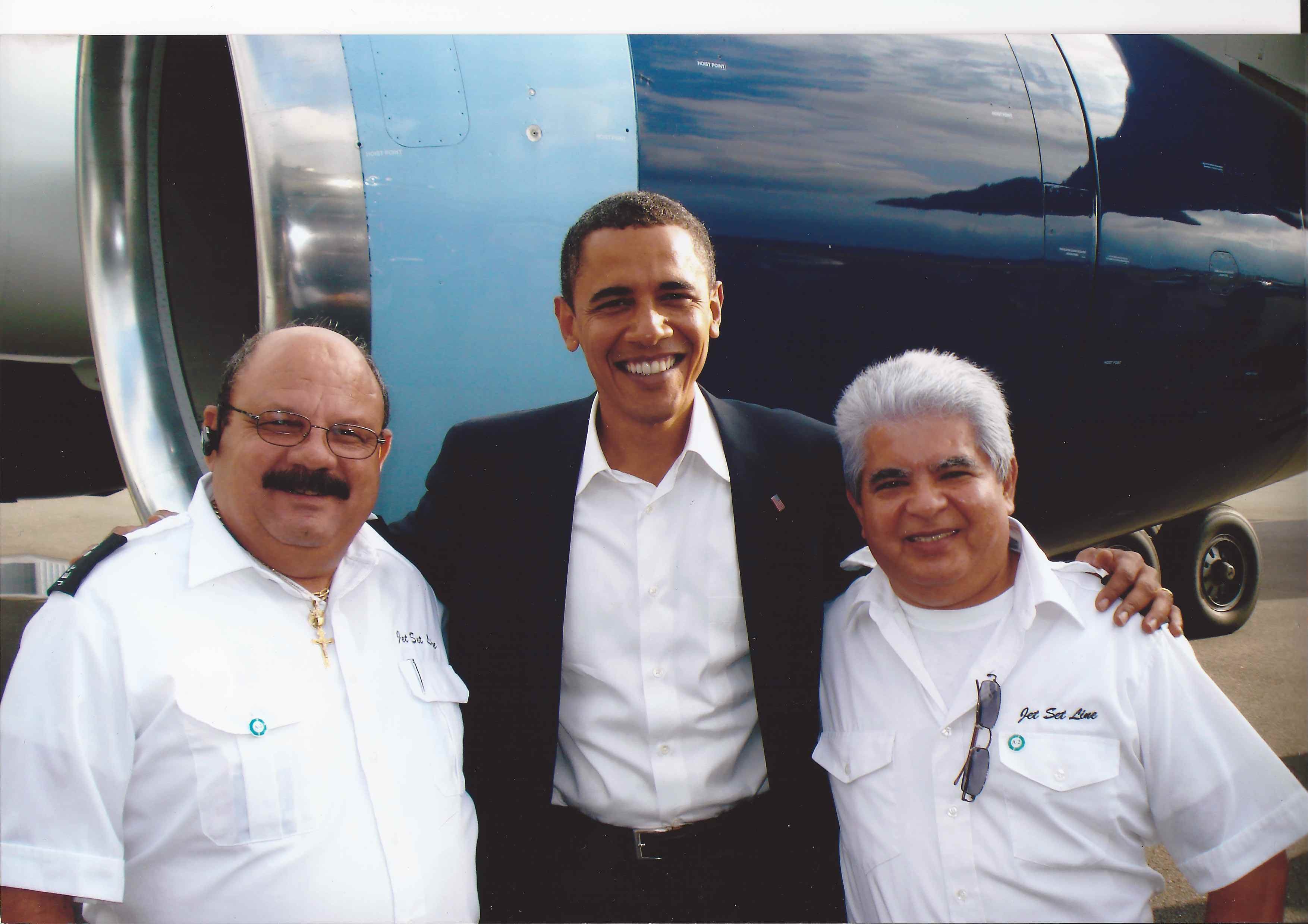 President Barack Obama with members of the Jet Set Line team during the 2008 Florida campaign